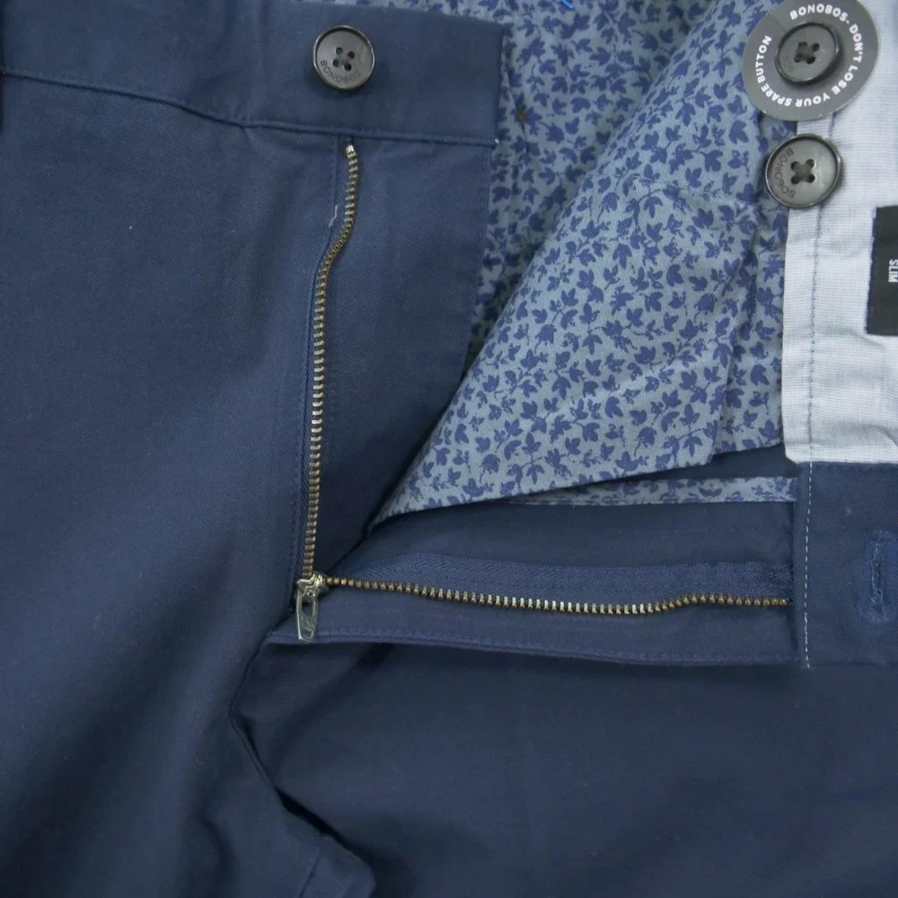Bonobos Pants Mens 32 Blue Chinos Flat Front Mid Rise Golf Casual Zip Slim